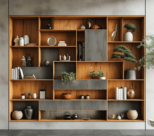 Wooden Showcase Design for Stunning Living Room