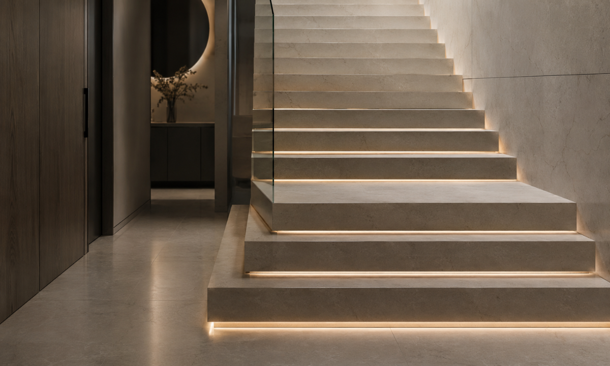 Sintered Stone Shadow-Gap Staircase