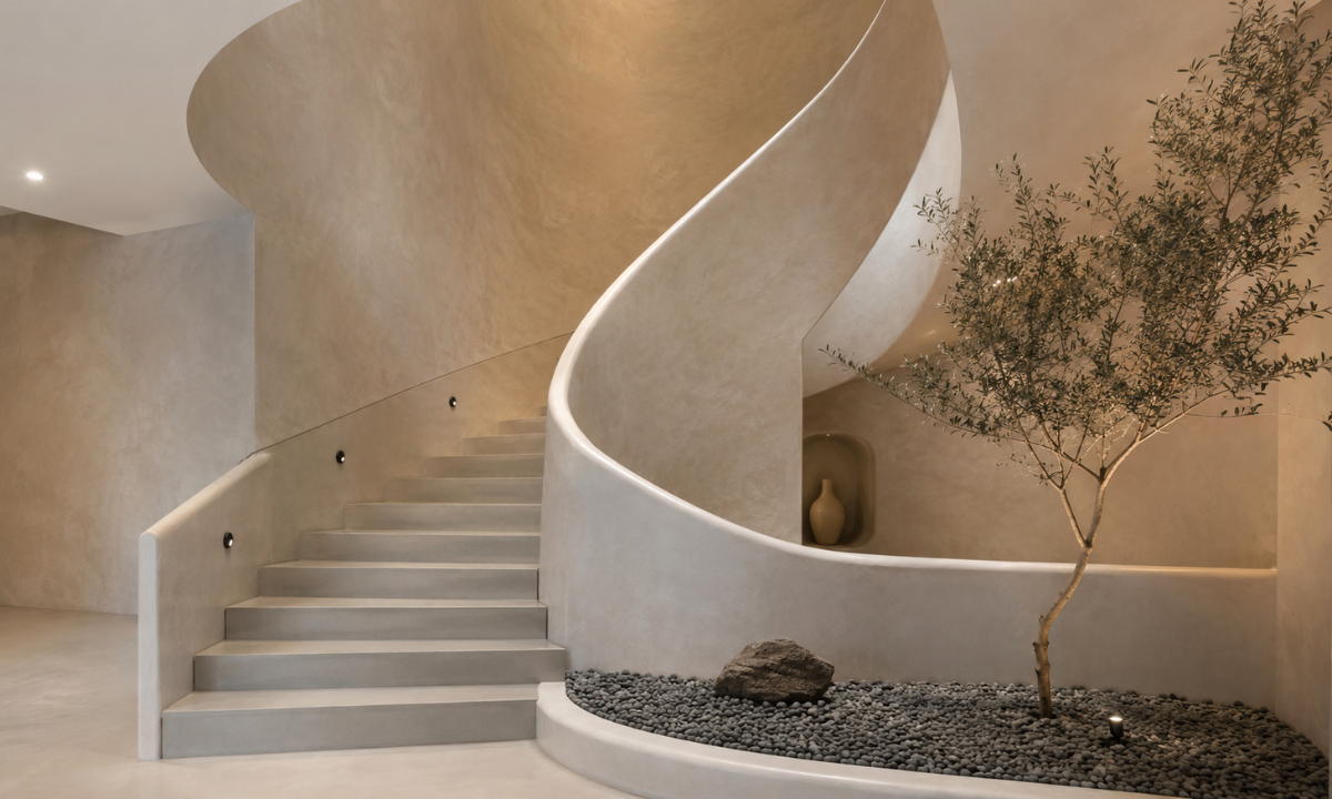 Venetian Plaster Curved Staircase