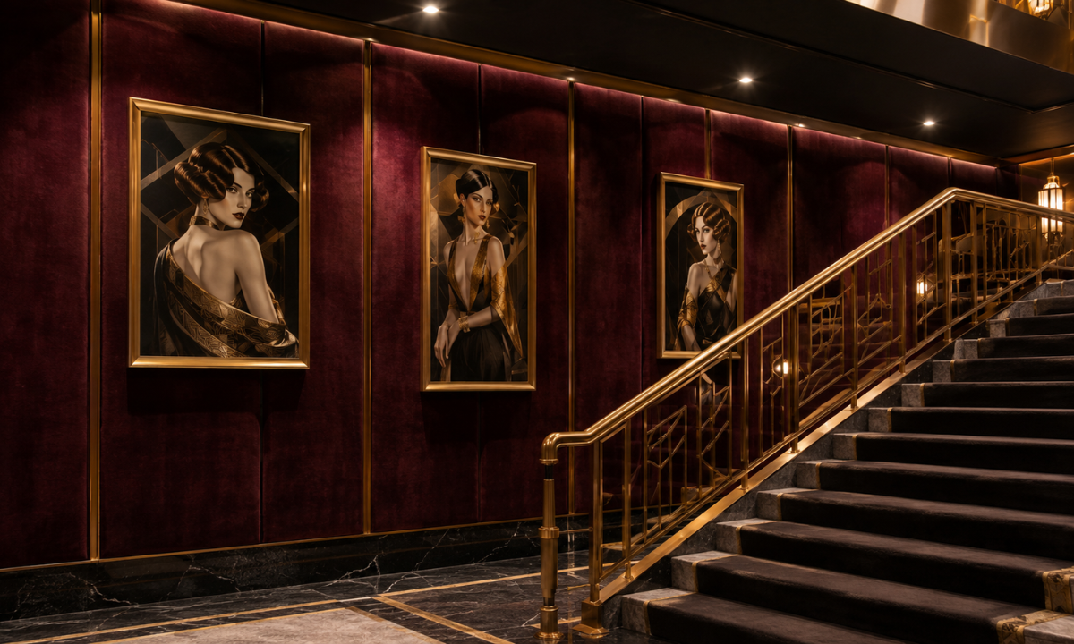 Art Deco Velvet & Brass Staircase