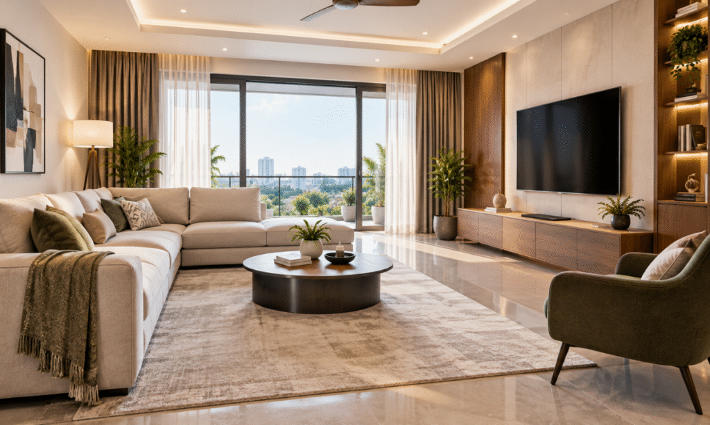 Spacious and well-designed living room interior