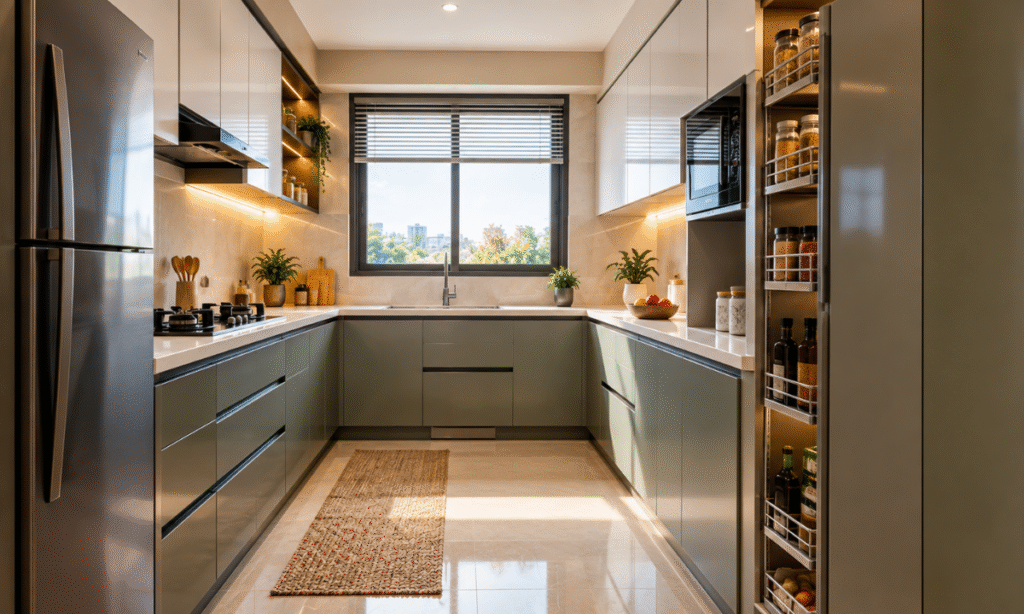 Space-efficient modular kitchen for a 2 BHK apartment