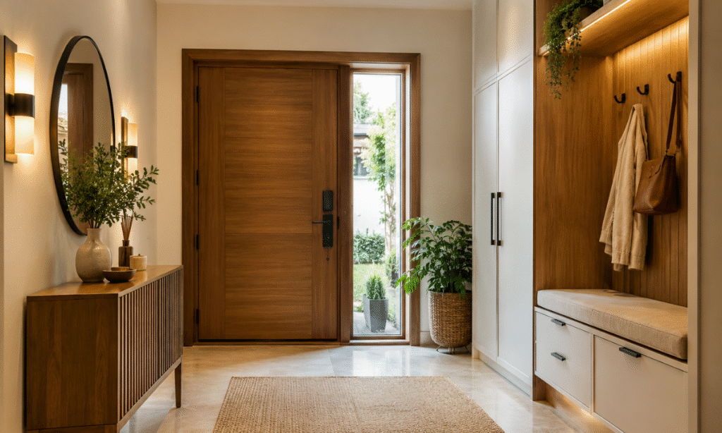 Functional and stylish entrance design for a 2 BHK apartment